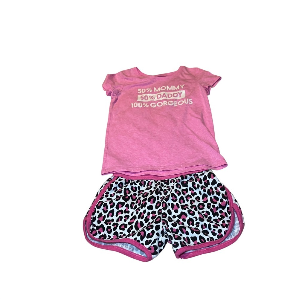 The Childrens Place Size 4T Pink Tee and LOL Surprise Leopard Shorts Set